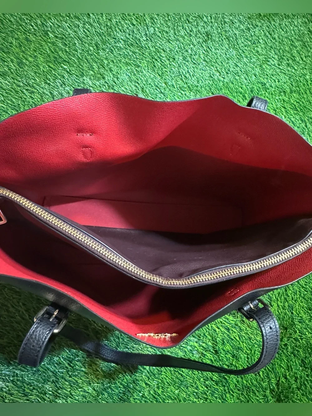 COACH Mollie Leather Tote Bag Black Red Interior Shoulder Handbag Purse 1671